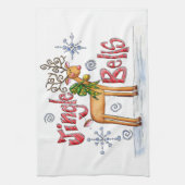 かわいいクリスマスのトナカイ、ジングルベルスの雪の結晶 キッチンタオル (縦)