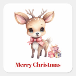 かわいいクリスマスのトナカイ スクエアシール