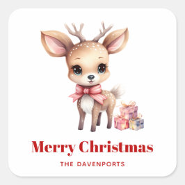 かわいいクリスマスのトナカイ スクエアシール