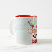 かわいいクリスマスのトナカイ ツートーンマグカップ (正面左)