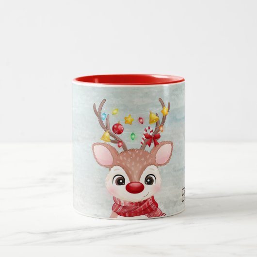 かわいいクリスマスのトナカイ ツートーンマグカップ (中央)
