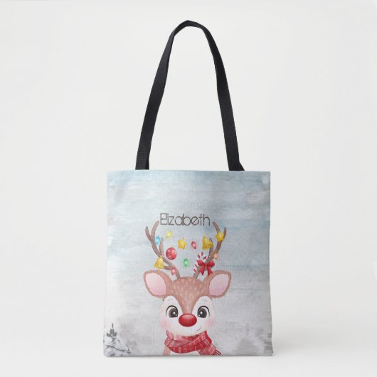 かわいいクリスマスのトナカイ トートバッグ (正面)