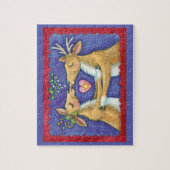 かわいいクリスマスのトナカイ、ミストルトゥのロマンチックなキス ジグソーパズル (縦)