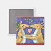 かわいいクリスマスのトナカイ、ミストルトゥの下でのロマンチックなキス マグネット (正面/裏面)