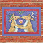 かわいいクリスマスのトナカイ、ミストルートの下でのロマンチックなキス ドアマット