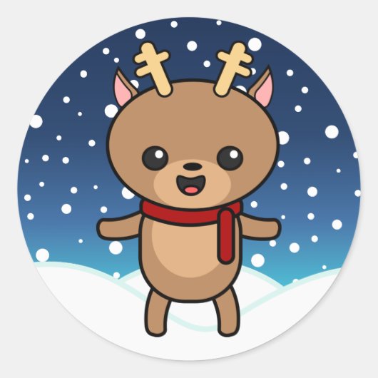 かわいいクリスマスのトナカイ ラウンドシール (正面)