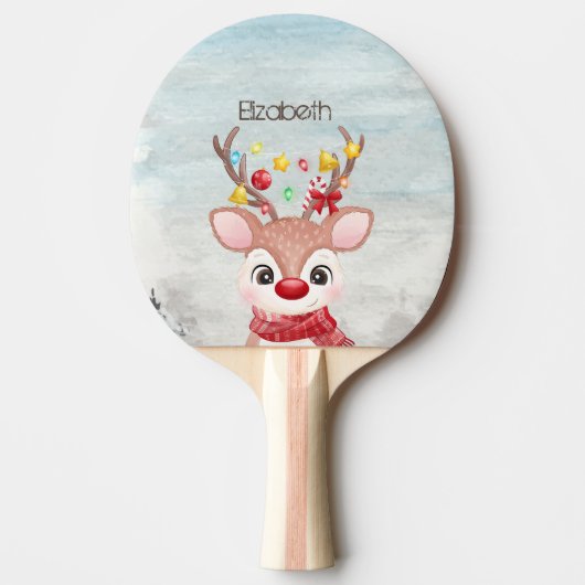 かわいいクリスマスのトナカイ 卓球ラケット (正面)