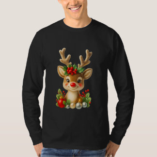 かわいいクリスマスのトナカイ 3D イラスト | ホリデー  Tシャツ