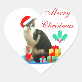 かわいいクリスマスのトラ猫 ハートシール