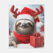 かわいいクリスマスのナマケモノ フリースブランケット (正面)