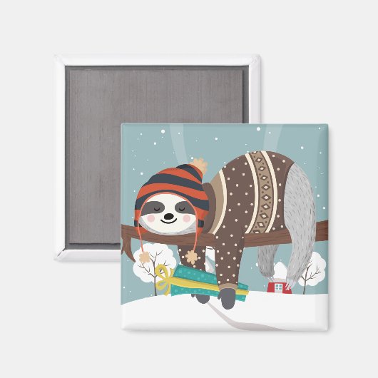 かわいいクリスマスのナマケモノ マグネット (正面/裏面)