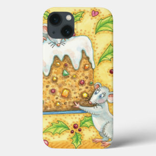 かわいいクリスマスのネズミがフルーツケーキのデザートを運ぶ iPhone 13ケース