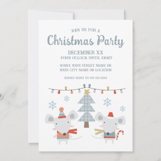 かわいいクリスマスのネズミと木 招待状 (正面)