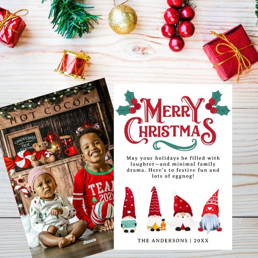 かわいいクリスマスのノームのカスタムグリーティングと写真 シーズンカード