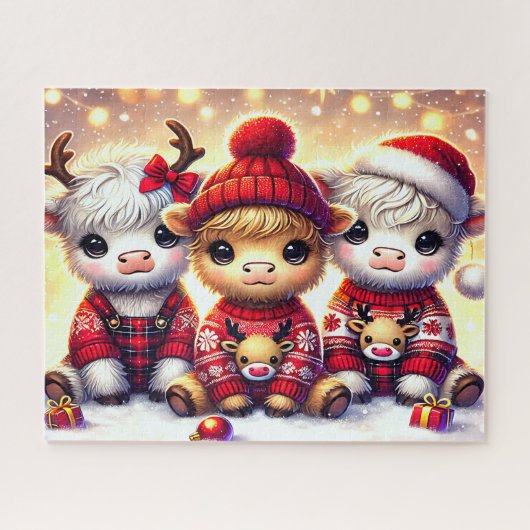 かわいいクリスマスのハイランドカウ ジグソーパズル (横)