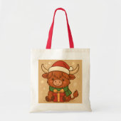 かわいいクリスマスのハイランドカウ トートバッグ (正面)