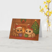 かわいいクリスマスのハエトリグモ カード (黄色い花)