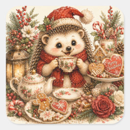 かわいいクリスマスのハリネズミのジンジャーブレッドクッキー 冬 スクエアシール