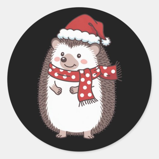 かわいいクリスマスのハリネズミの休日 ラウンドシール (正面)