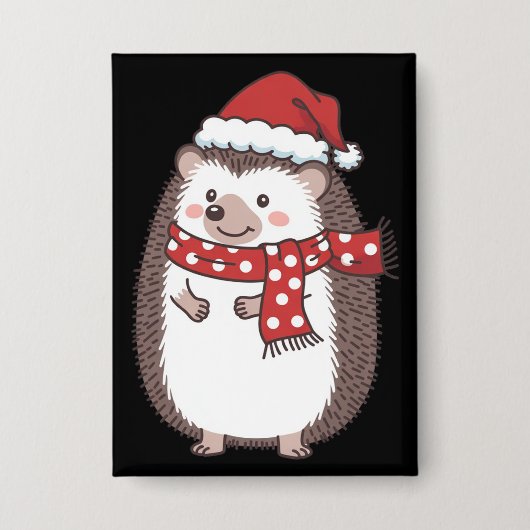 かわいいクリスマスのハリネズミの休日 缶バッジ (正面)