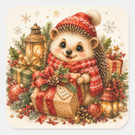 かわいいクリスマスのハリネズミの冬の休日のギフト スクエアシール