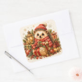 かわいいクリスマスのハリネズミの冬の休日のギフト スクエアシール (封筒)