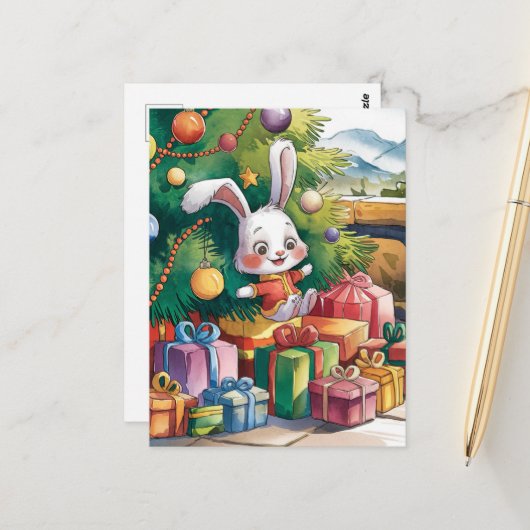 かわいいクリスマスのバニー ポストカード (正面/裏面インサイチュ)