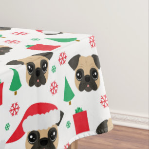 かわいいクリスマスのパグ テーブルクロス