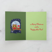 かわいいクリスマスのフクロウ及びカスタムな文字 シーズンカード (内部)