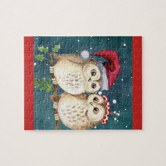 かわいいクリスマスのフクロウ ジグソーパズル (横)