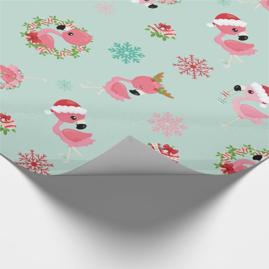 かわいいクリスマスのフラミンゴの雪の結晶 ラッピングペーパー (角)
