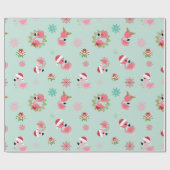 かわいいクリスマスのフラミンゴの雪の結晶 ラッピングペーパー (フラット)