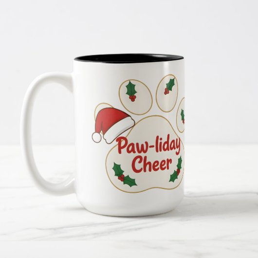 かわいいクリスマスのペットの足 ツートーンマグカップ (左)