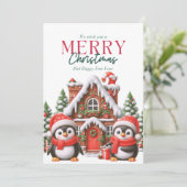 かわいいクリスマスのペンギンとジンジャーブレッドハウス シーズンカード (スタンド正面)