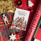 かわいいクリスマスのペンギンとジンジャーブレッドハウス シーズンカード