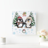 かわいいクリスマスのペンギン 冬のスクエアウォールクロック スクエア壁時計 (ホーム)