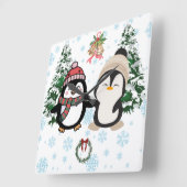 かわいいクリスマスのペンギン 冬のスクエアウォールクロック スクエア壁時計 (傾斜)