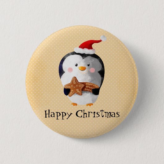 かわいいクリスマスのペンギン 缶バッジ (正面)