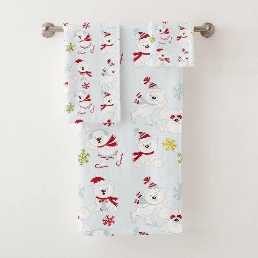 かわいいクリスマスのホッキョクグマとスノーフレーク バスタオルセット (インサイチュ)