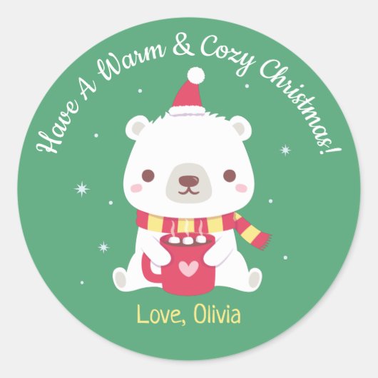 かわいいクリスマスのホッキョクグマ ラウンドシール (正面)