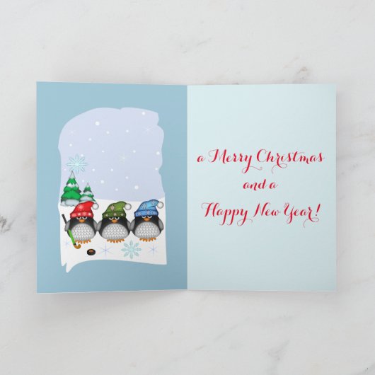かわいいクリスマスのホッケーのペンギン及びカスタムのテキスト・カード シーズンカード (内部)