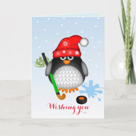 かわいいクリスマスのホッケーのペンギン及びカスタムのテキスト・カード シーズンカード