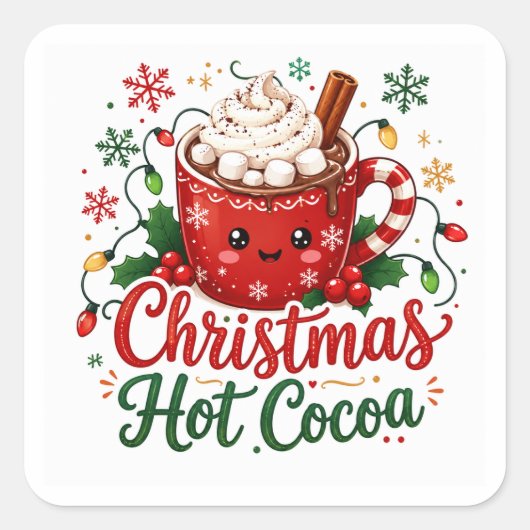 かわいいクリスマスのホットココアマグ スクエアシール (正面)