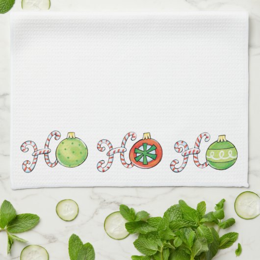 かわいいクリスマスのホホホ、キャンディーケーンのオーナメント キッチンタオル (折り畳み)