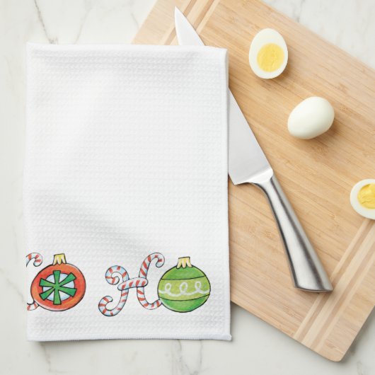 かわいいクリスマスのホホホ、キャンディーケーンのオーナメント キッチンタオル (四つ折り)