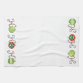 かわいいクリスマスのホホホ、キャンディーケーンのオーナメント キッチンタオル (横)