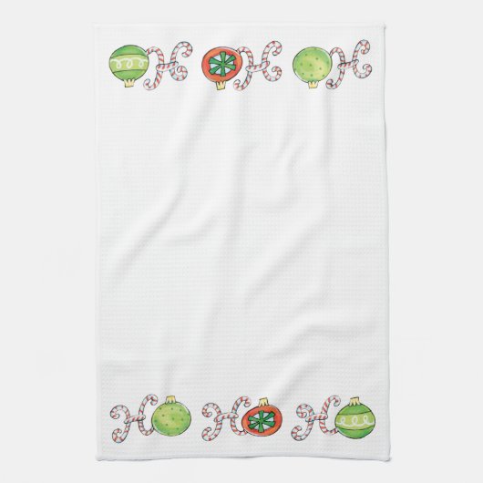 かわいいクリスマスのホホホ、キャンディーケーンのオーナメント キッチンタオル (縦)