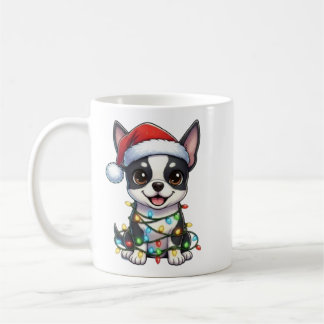かわいいクリスマスのボストンテリアマグ コーヒーマグカップ
