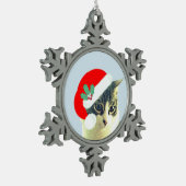 かわいいクリスマスのマーリン猫の顔 スノーフレークピューターオーナメント (左)