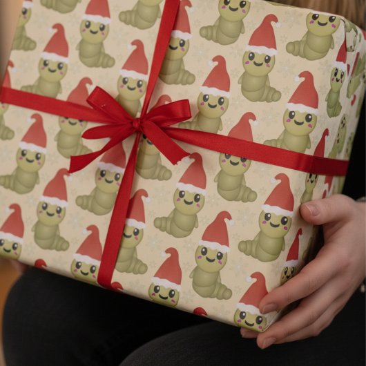 かわいいクリスマスのミミズの手描きギフト ラッピングペーパー